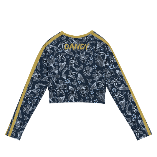 Blue Koi long-sleeve crop top
