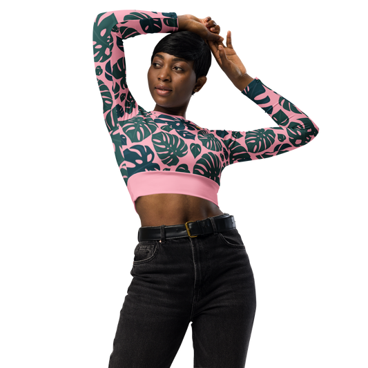 Monstera long-sleeve crop top